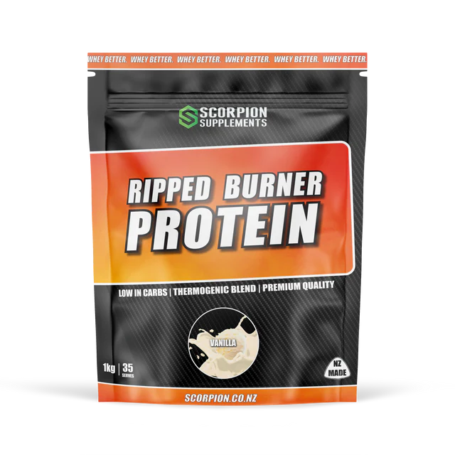 Scorpion Supplements Ripped Burner Protein package on a white background